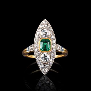 An Art-déco Diamond Emerald Ring