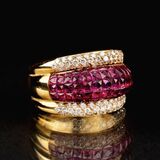 A Ring with Ruby Carrées and Diamonds - image 2