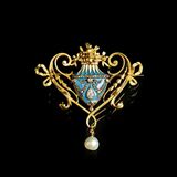 A Belle Epoque Enamel Diamond Brooch