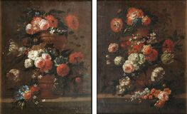 Paar Gegenstücke: Blumen in Vasen - Bild 1
