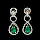 A Pair Emerald Diamond Earpendants - image 1