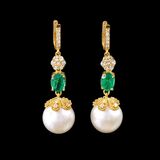 A Pair of Southsea Pearls Emerald Diamond Earpendants - image 1