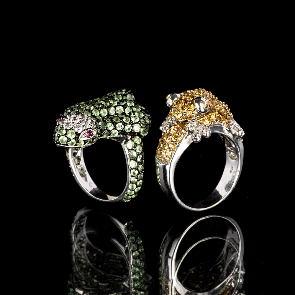 Two Rings 'Frog' and 'Snake' with Yellow Sapphires and Tsavorites Two Rings 'Frog' and 'Snake' with Yellow Sapphires and Tsavorites