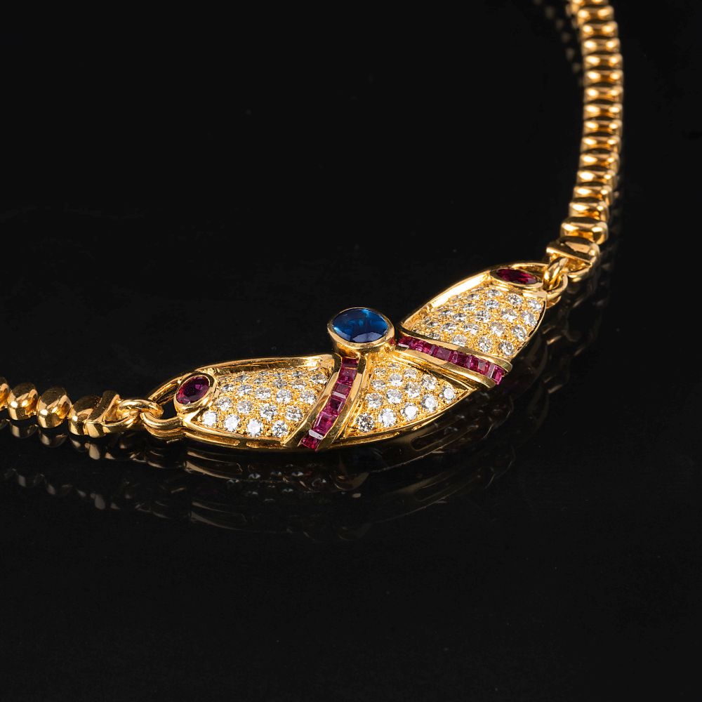 A colour-fine Sapphire Ruby Diamond Necklace