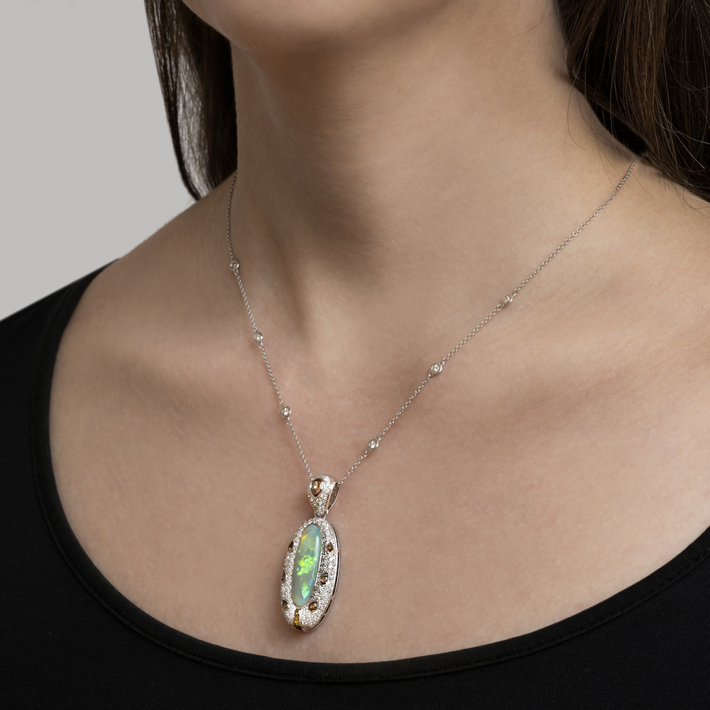 An Opal Diamond Pendant on Diamond Necklace in the Style of Art-déco - image 2