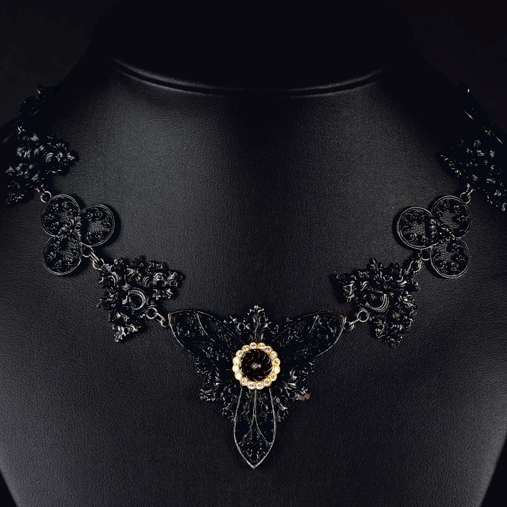 Biedermeier Collier mit Brillant-Rosette, sog. Berliner Eisenschmuck