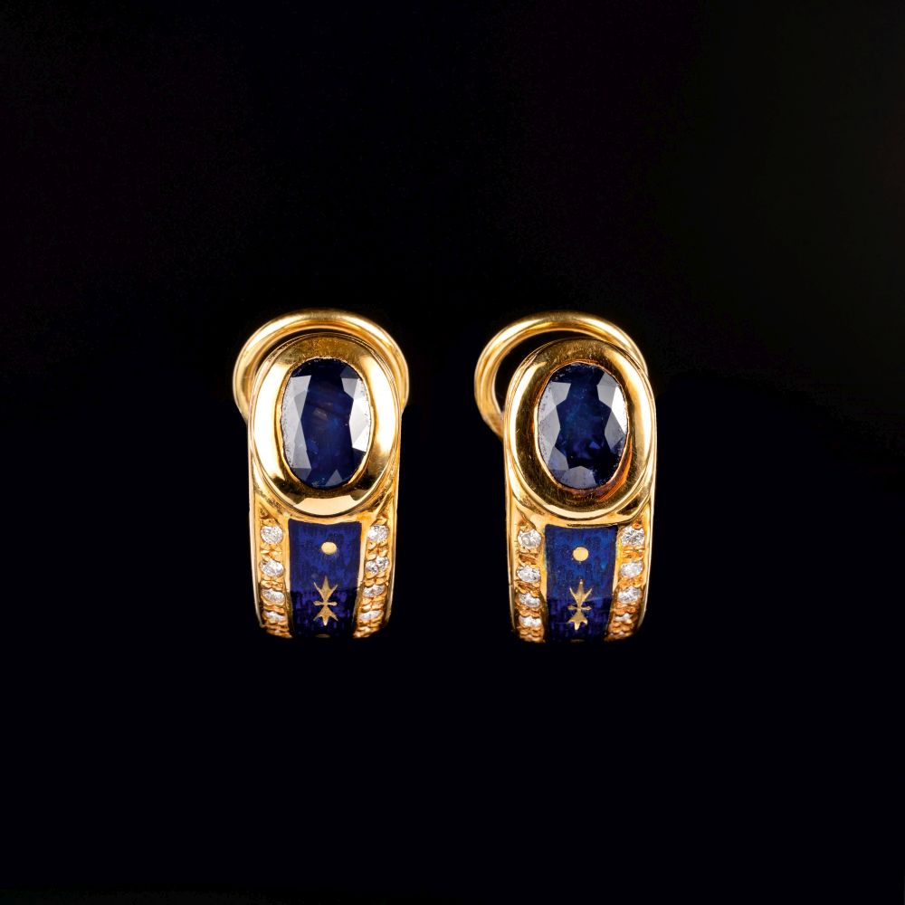 A Pair of Sapphire Diamond Earrings