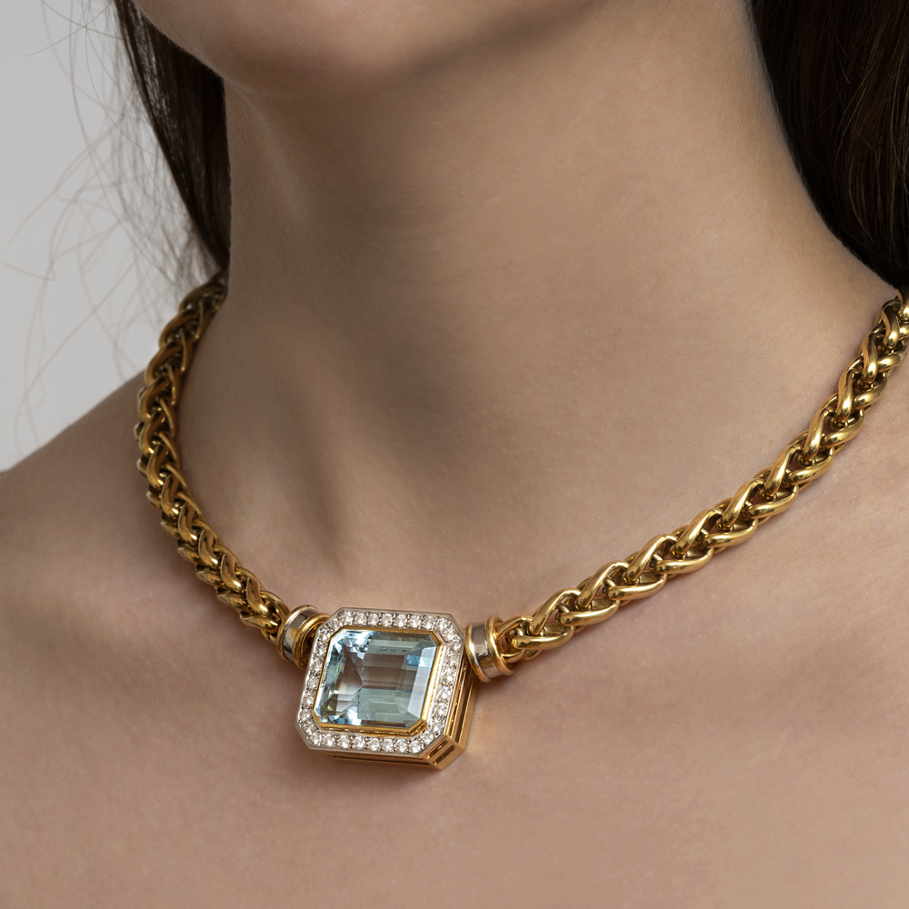 Gold-Collier mit prächtigem Aquamarin-Brillant Schaustück - Bild 2