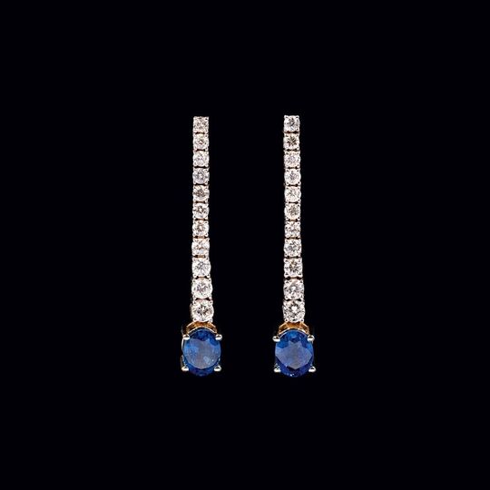 A Pair of Diamond Sapphire Earpendants