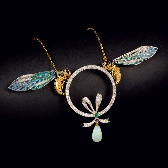 Art Nouveau Plique-à-Jour Collier 'Guêpe de émaillé et diamant'