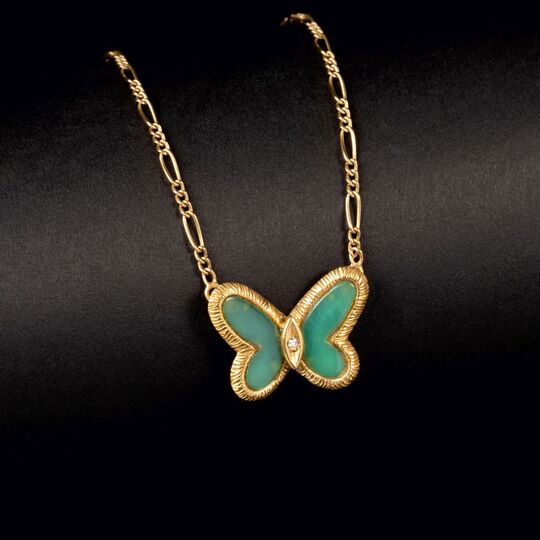 A Jade Butterfly Pendant on Necklace