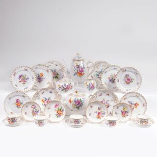 A Coffee and Tea Service with Floral Painting for 6-12 Persons