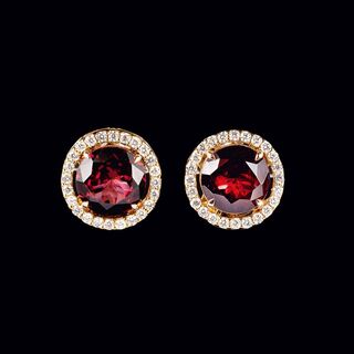 A Pair of Rhodolith Diamond Earstuds