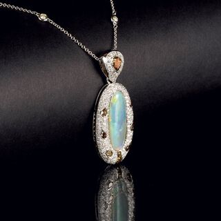 An Opal Diamond Pendant on Diamond Necklace in the Style of Art-déco