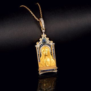Julien Duval - An Art Nouveau Diamond Sapphire Pendant 'Madonna' by Frederic-Charles-Victor de Vernon An Art Nouveau Diamond Sapphire Pendant 'Madonna' by Frederic-Charles-Victor de Vernon