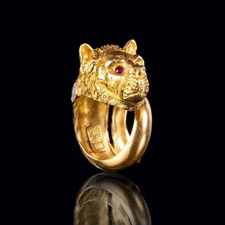 A Vintage Ring 'Lion' with Diamonds and Rubies