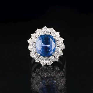 A colour-fine Sapphire Diamond Ring