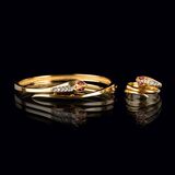 Armreif und Ring 'Schlange' mit Rubin- und Brillantbesatz