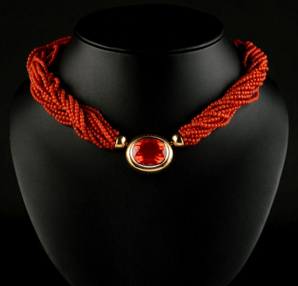 A Coral Necklace with Fire Opal - image 2