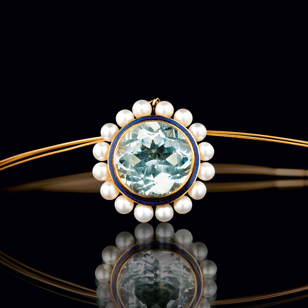 Vintage Aquamarin-Anhänger mit Perl-Besatz Vintage Aquamarin-Anhänger mit Perl-Besatz