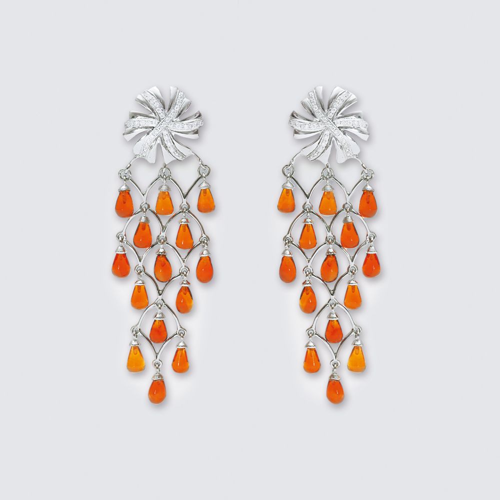 A Pair of Diamond Citrine Earchandeliers