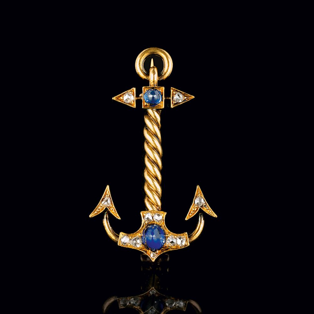 Jugendstil Saphir-Diamant-Brosche 'Anker' Jugendstil Saphir-Diamant-Brosche 'Anker'