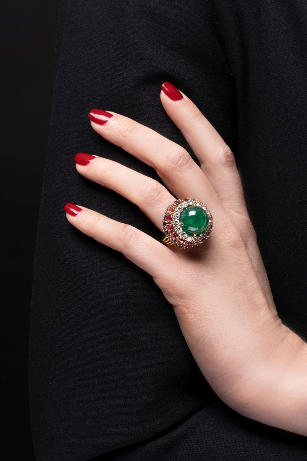 A rare Cocktailring with Emeralds, Sapphires and Rubies - image 3