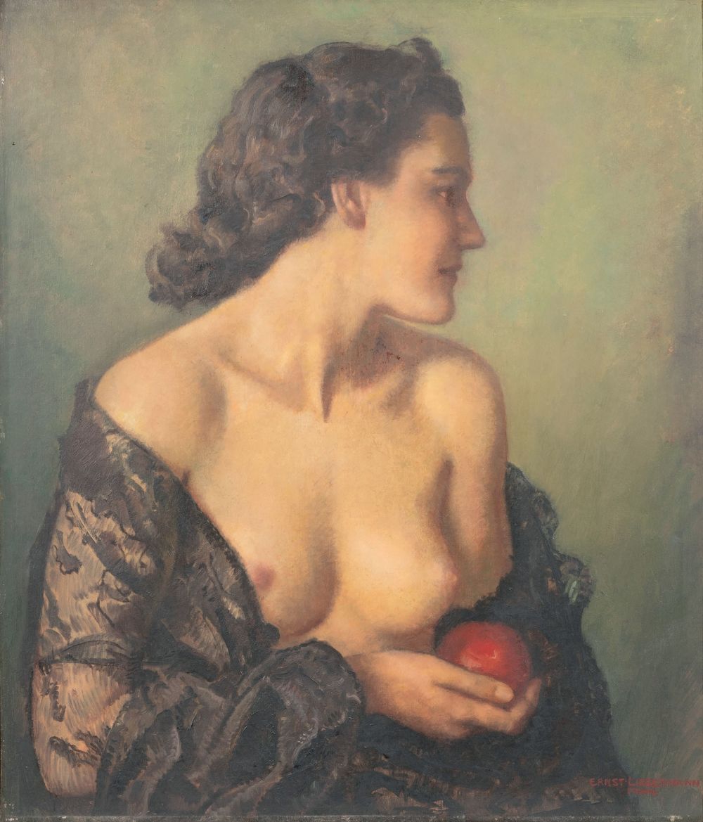 Ernst Liebermann - Halbakt mit Apfel Halbakt mit Apfel