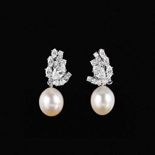 A Pair of Southsea Pearl Diamond Earclips