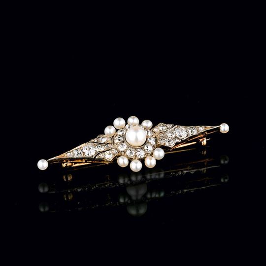 Art Nouveau Pearl Diamond Brooch