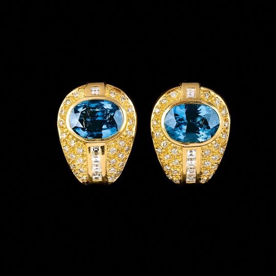 A Pair of Sapphire Diamond Earrings