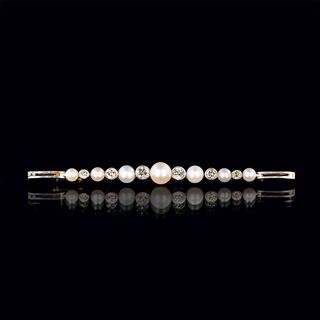 Art Nouveau Diamond Pearl Needlebrooch