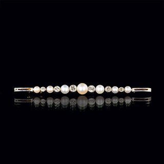 Art Nouveau Diamond Pearl Needlebrooch