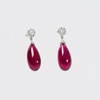 A Pair of Ruby Diamond Earpendants