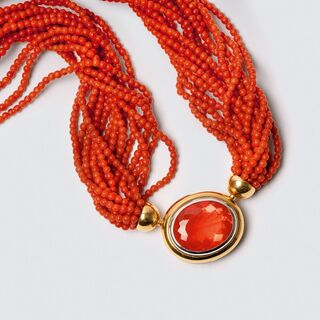 A Coral Necklace with Fire Opal