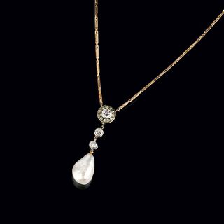 An Art Nouveau Diamond Pearl Pendant