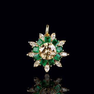 A Fancy Diamond Emerald Pendant