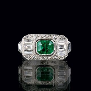 Art-déco Smaragd-Diamant-Ring