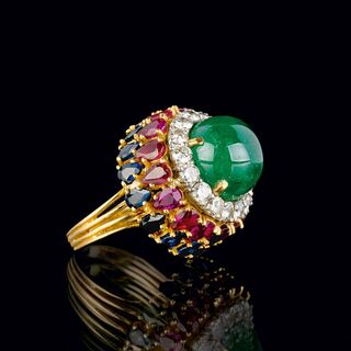 A rare Cocktailring with Emeralds, Sapphires and Rubies