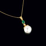 A Southsea Emerald Diamond Pendant on Necklace - image 1