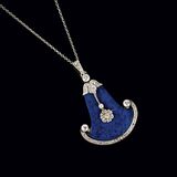 An Art-déco Lapis Lazuli Diamond Pendant on Necklace