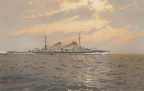 The SMS Seydlitz firing a full Broadside