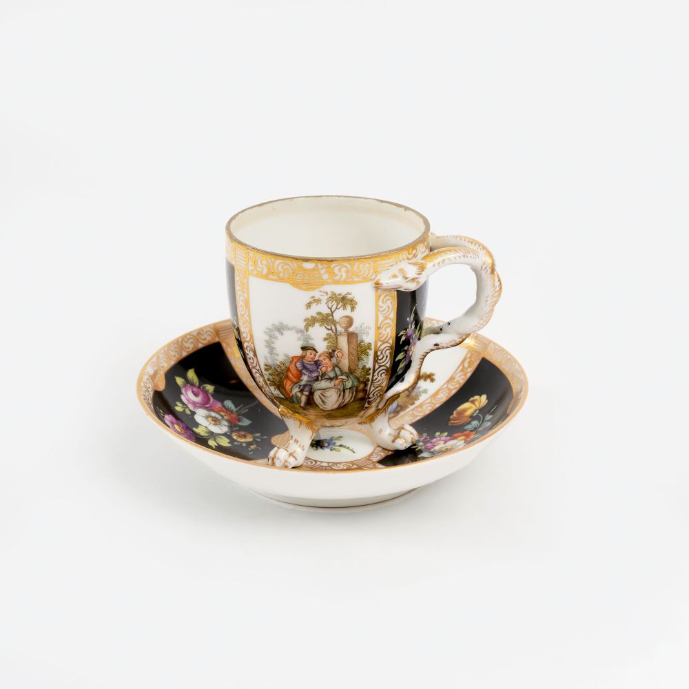 A Cup with Watteau Scene and Snake Handle