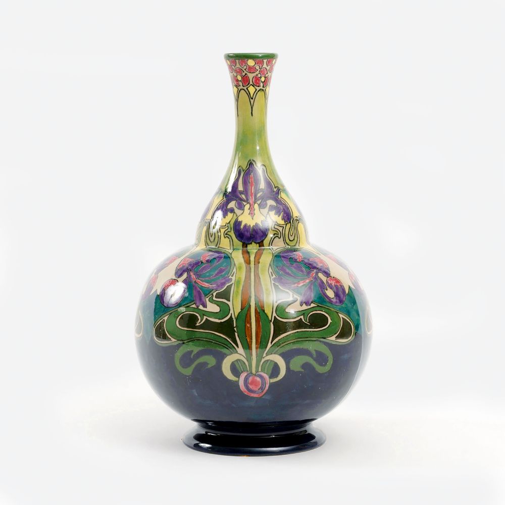 A Large Art Nouveau Calabash Vase with Iris