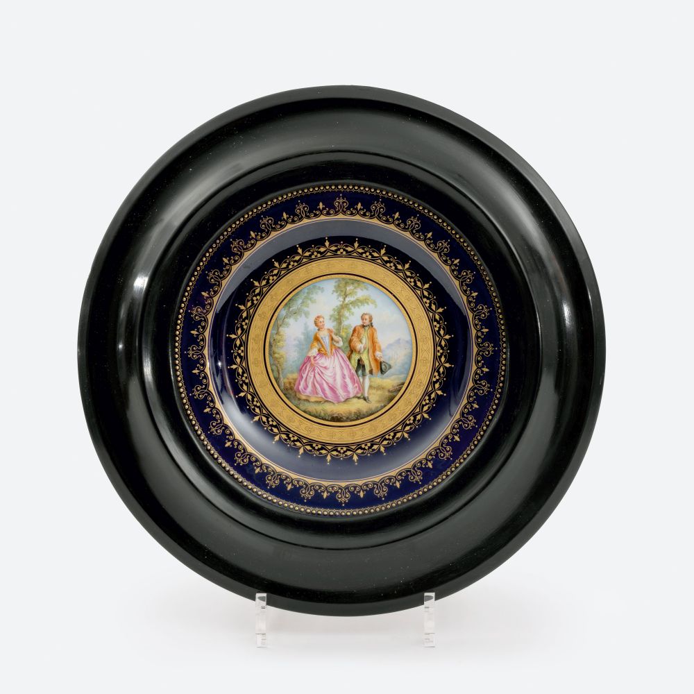 A Porcelain Plaque with Watteau Scene A Porcelain Plaque with Watteau Scene