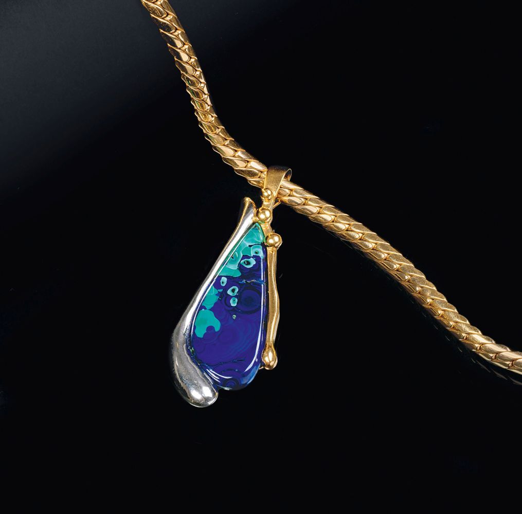 An Azurite Malachite Pendant on Necklace