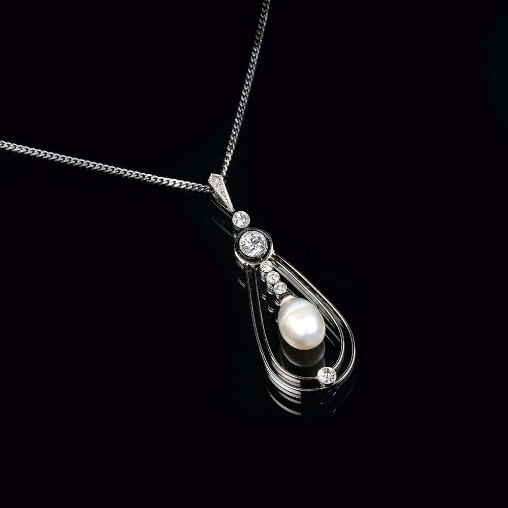 An Art Nouveau Diamond Pearl Pendant An Art Nouveau Diamond Pearl Pendant