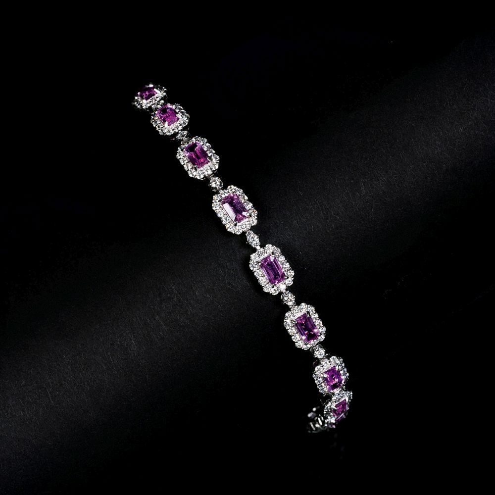 An elegant Pink-Sapphire Bracelet with Diamonds - image 2