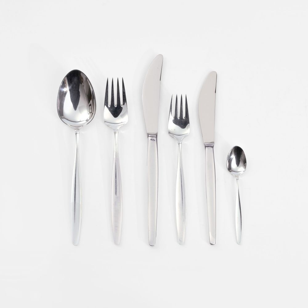 Georg Jensen - Umfangreiches Midcentury Besteck 'Cypress' für 6 Personen von Tias Eckhoff Umfangreiches Midcentury Besteck 'Cypress' für 6 Personen von Tias Eckhoff