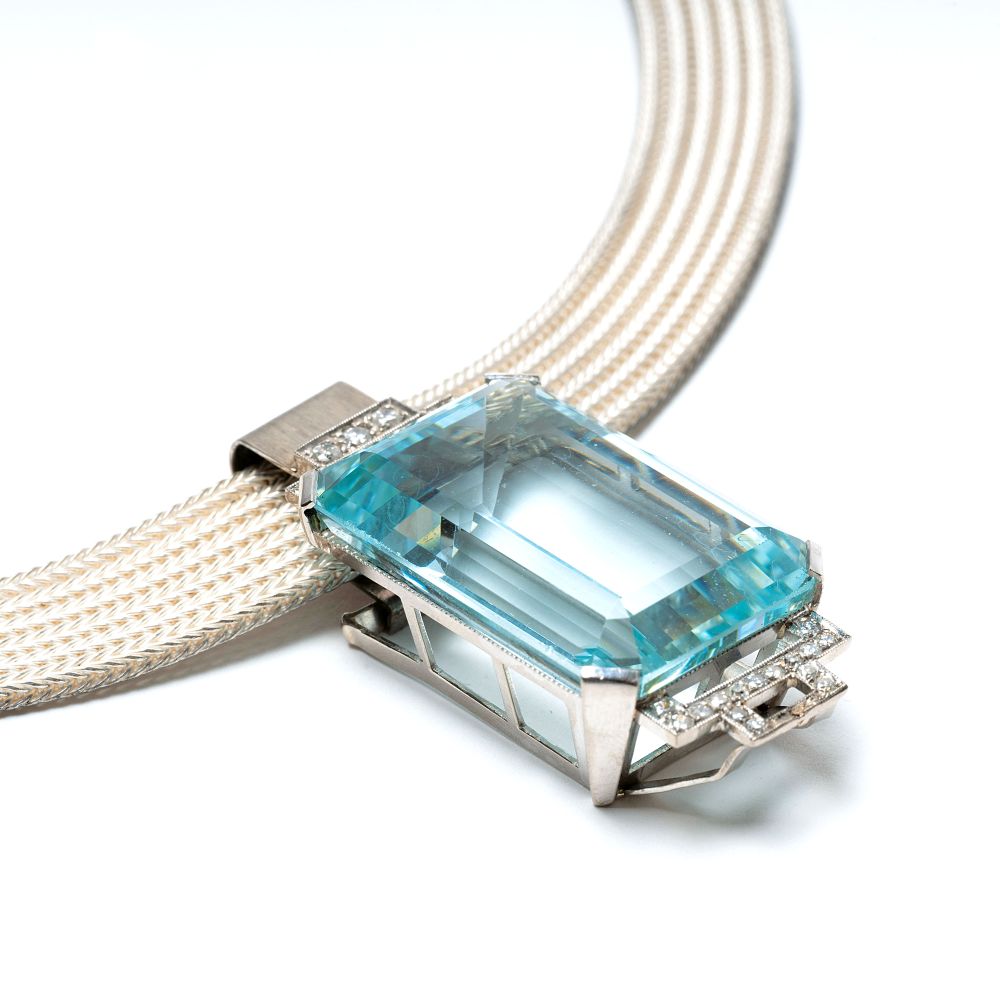 A large Aquamarine Diamond Pendant - image 2